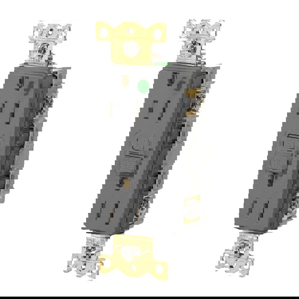 GFCI Receptacles; Grade: Commercial; Hospital ; Receptacle Type: Duplex ; NEMA Configuration: 5-15R ; Amperage: 15 ; Reset Type: Manual ; Wiring Method: Back; Side